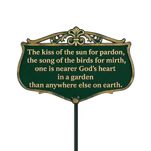 Metal Garden Signs for Outside, "The Kiss of The Sun" Double-Sided Vintage Green Metal Poem Plaque with Stake, Personalized Outdoor Garden Sign for Patio Yard Lawn Backyard Porch Decor