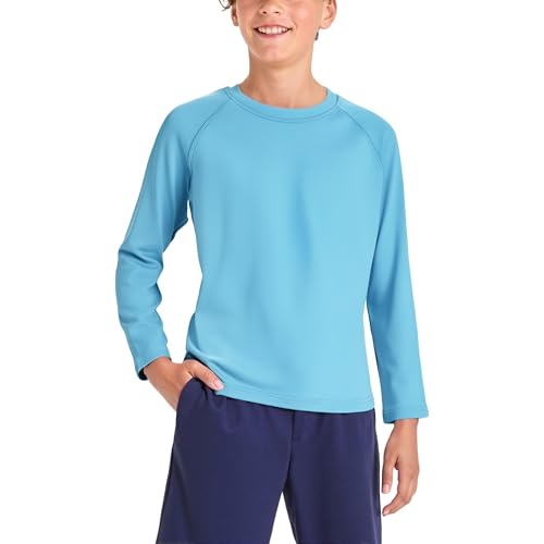 BRISIRA Cooling Boys Swim Shirt Long Sleeve Kids Rash Guard Quick Dry Fishing Beach Surf UPF 50+ Sun Protection 6-16Y