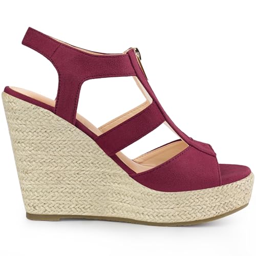 Allegra K Allegra K Women's Wedges Zipper Sandals Platform Wedges Heels Burgundy Sandals 7 M US