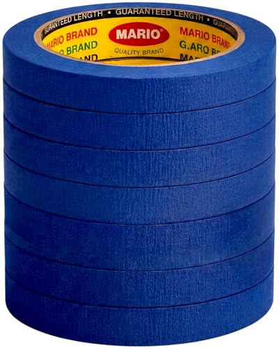 Image of Mario Blue Masking Tape - 20 Meter Length, 12mm Width - Adhesive Tape for Painting, DIY, Carpenter, Labelling & Art Craft - Clean Peel, No Residue - Pack of 6 Rolls