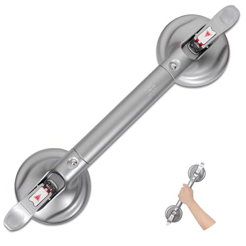 HEINSY Barre d'appui de douche à ventouse de 48,3 cm, barre de poignée de douche portable, poignée de baignoire avec ventouse forte tenue et libération rapide pour salle de bain (capacité maximale :