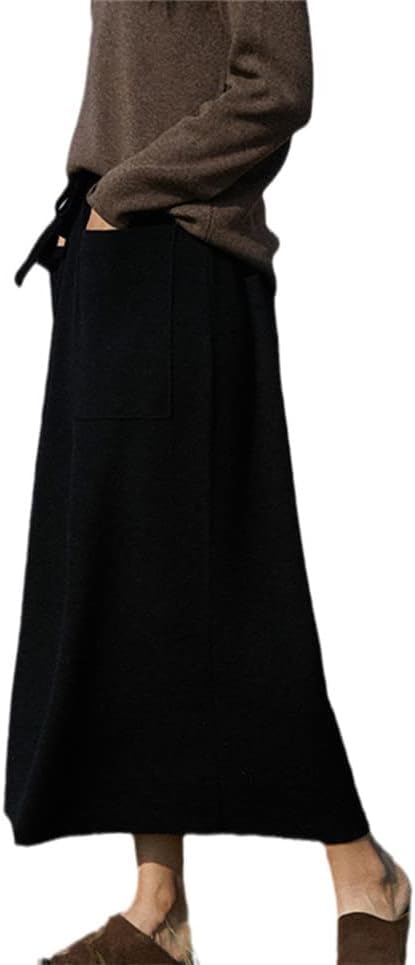 Jupes en cachemire en tricot lâche pour femme | Jupe en laine noire vêtement hiver M