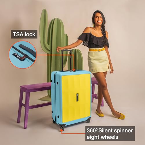 Image of Nasher Miles Zanzibar TSA Lock Hard-Sided Polycarbonate 8 Wheels Double Spinner Check-in Luggage Yellow Blue 28 inch |75cm Trolley Bag| Suitcase,Large