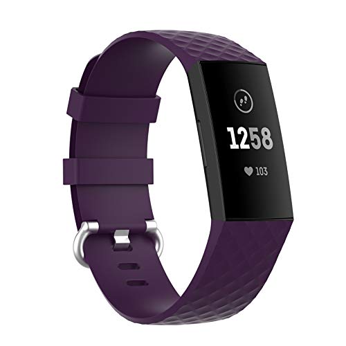 ELCM Bands Compatible with Fitbit Charge 3 and Fitbit Charge 4, Breathable Sport Band Replacement Wristbands (Darkpurple, Small)
