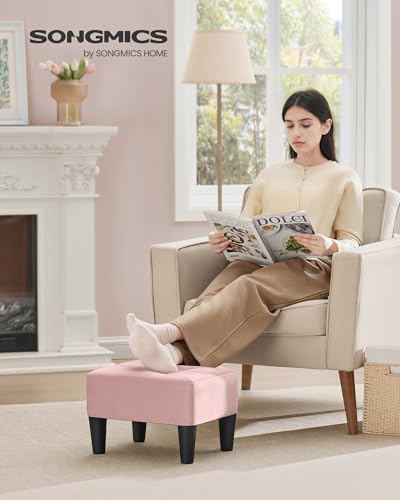 Image of SONGMICS Foot Stool with Legs, Small Footstool Ottoman, Velvet Seat with Thick Cushion, for Living Room, Bedroom, Entryway, 330 lb Weight Capacity, Jelly Pink ULOM501R01