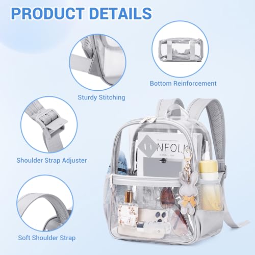 Image of MUSEVOS Clear Backpack for Stadium Events Approved 12x6x12, Thick TPU Mini Clear Bag with Front Pocket for Concert Sport Events Work Travel, Grey
