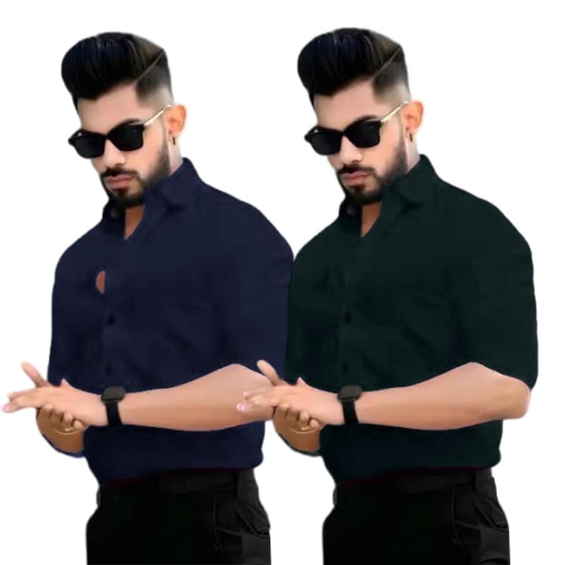 Image of Pinkmint Men's Solid Shirt | Soft Cotton Blend | Casual Shirt | Plain | Full Sleeve - Regular Fit (Available in Plus Size and Pack of 2)