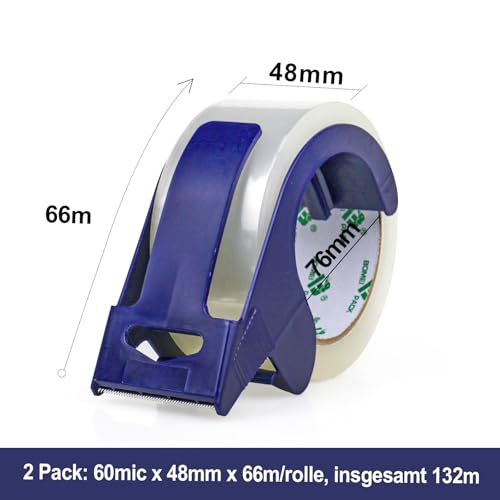 BOMEI PACK Paketklebeband Transparent, 48mmx66m Kein Geräusch Klebeband für Verpackungen, Umzug und Porto, 2er set Packband Transparent Rollen Ideal für Kartons und Paketbänder