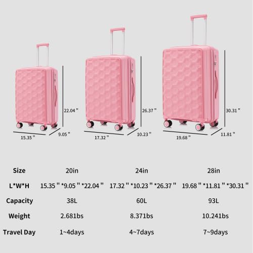 Luggage Sets 3 Piece(20/24/28), Expandable Carry On Luggage with TSA Lock Polypropylene materials Hard Shell and Lightweight Suitcase with Spinner Wheels (Pink)2