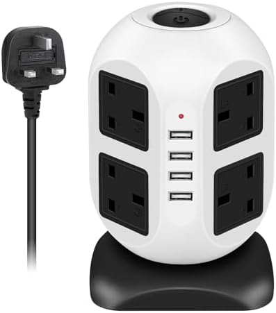 Surge Protector Power Strip Tower With USB Ports, 15 FT Extension Cord Tower With 16 Widely Spaced Outlets 4 USB Ports, 1080 Joules, Overload Protection, Flat Plug Power Strip For Home, Office, Black