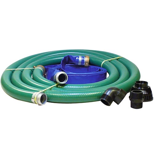 JGB Enterprises Eagle Hose PVC/Polypropylene/Aluminum Water/Trash Pump Hose Kit, 2" ID Suction & Discharge Hose with Poly Strainer, 90D Elbow and Nipple, 29 Vacuum Rating, 80 PSI Maximum Temperature, 25' Length, 2 ID