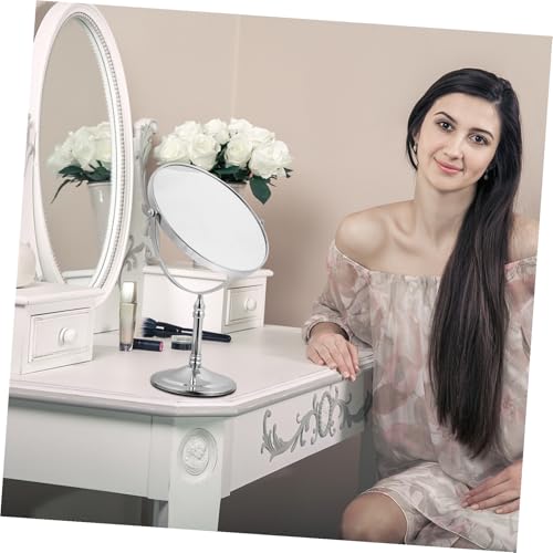 Miroir de maquillage double face pivotant et stable avec support de table argenté - 7