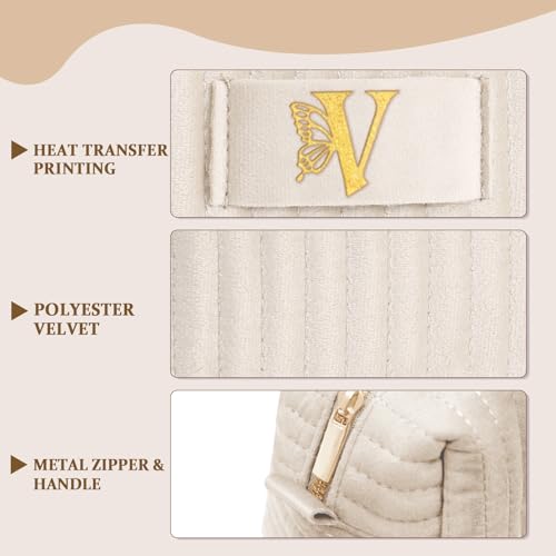 Image of COSHAYSOO Personalized Bridesmaid Proposal Gifts Initial Makeup Bag Letter V, Bachelorette Party Bridal Shower Maid of Honor Gift for Wedding, Monogrammed Cosmetic Pouch for Bride Mother