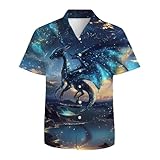 Blue Star Dragon Men's Hawaiian Shirt 3D Graphic Button Down Short Sleeve Tropical Holiday Beach Aloha Shirts