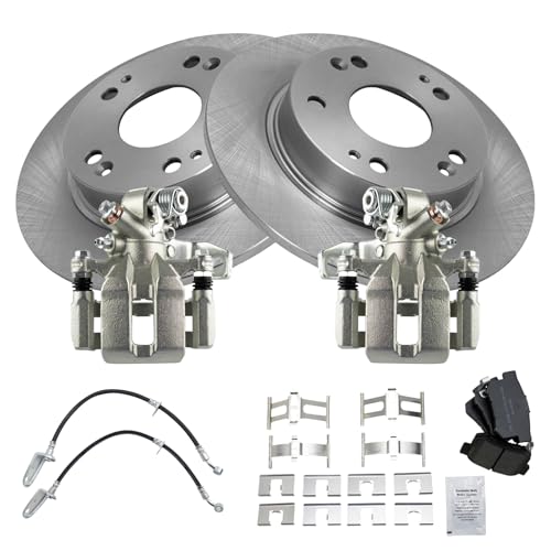 Image of TRQ Rear Brake Pad and Rotor Set Semi Metallic Calipers Compatible with 2006-2011 Honda Civic