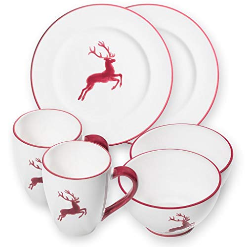 GMUNDNER KERAMIK Hüttenfrühstück Gourmet para 2 vajillas 6-proporcionalmente Bodeauxroter Ciervo vajilla, handgemacht en Austria Cover