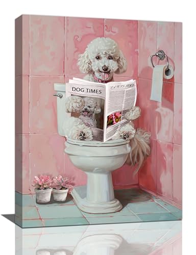 Bogosip Dog Bathroom Wall Art Cute Poodle On The Toilet Reading Newspaper 12