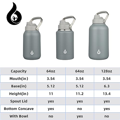 Image of BJPKPK Half Gallon Insulated Water Bottles, 64oz Water Jug with Metal Handle & BPA Free Spout Lid, Dishwasher Safe Flasks, Large Stainless Steel Gym Sport Jugs, Grey