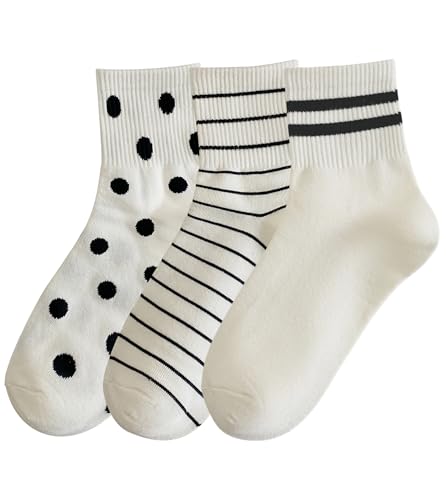 Image of Women's Polka Dot & Striped Crew Cute Ankle Socks Size 5-9