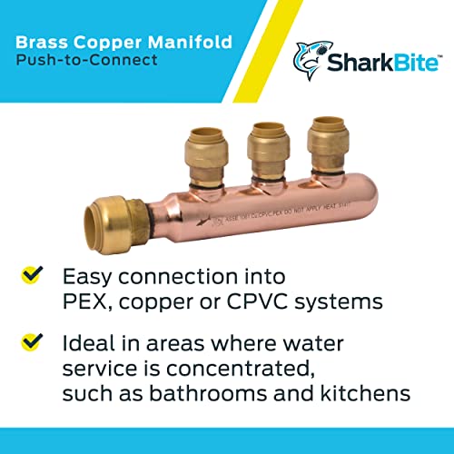 Sharkbite 3/4 Inch X 1/2 Inch Outlet 3 Port Closed Multi-Port Tee, Push To Connect Brass Plumbing Fittings, Pex Pipe, Copper, Pvc, 25553Lf #TOP3