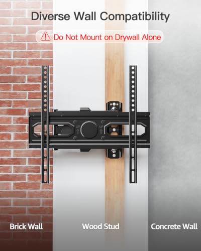 Image of ELIVED Full Motion TV Wall Mount for 26-60 inch TVs, Max VESA 400x400, 77 lbs. | 7 up & 10 down tilt, ±90 swivel, single stud structure, flexible for corner TV installation