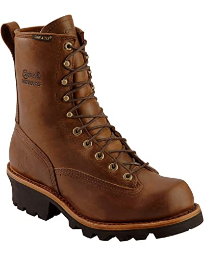 Image of Chippewa 8 Inch Waterproof Steel Toe Logger Boots for Men - Durable Full-Grain Leather Mens Shoes - Slip-Resistant Lace Up Work Boots for Men - Orthotic Comfort Insole for All-Day Support