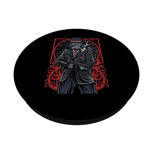 Mafia Gorilla Boss Gangster Retro Vintage Design PopSockets Swappable PopGrip, Black - Image 2