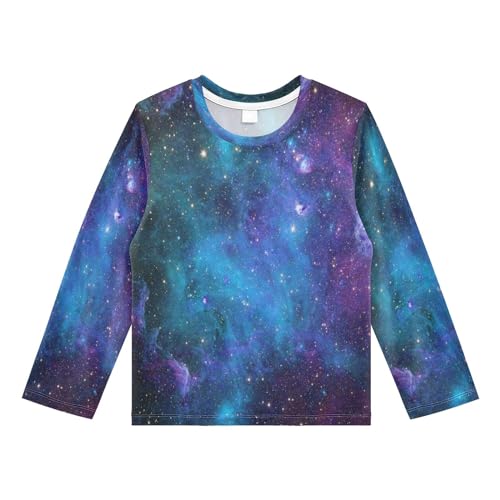 Kids Galaxy Stars Abstract Space Long Sleeve Rash Guard Shirt Blue Purple Swim Shirt for Boys Girls UPF 50+ 3-12T