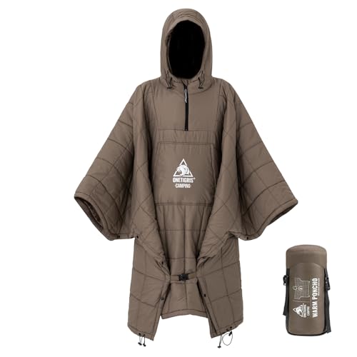 ONETIGRIS Camping Blanket Poncho with with Recycled Synthetic Insulation Wearable Hoodie Blanket | Ultralight Water-Resistant Warm Camping Blanket for Outdoor Hiking Stadium