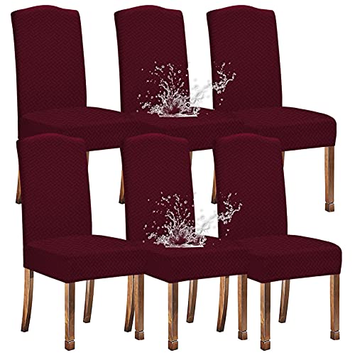 Keluina Stretch Water-Proof Twill Jacquard Dining Room Chair Covers Home Decor,Chair Covers For Dining Room Chair Slipcovers For Dining Room,Kitchen,Home,Restaurant,Ceremony(Wine Red, Set Of 6) #TOP9