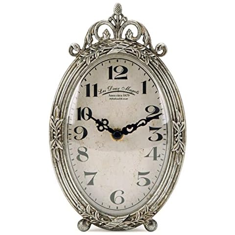 NIKKY HOME Vintage Table Clock, Silent Non-Ticking Battery Operated Desk Shelf Mantel Small Metal Clock for Living Room Decor - Retro Silver Cover