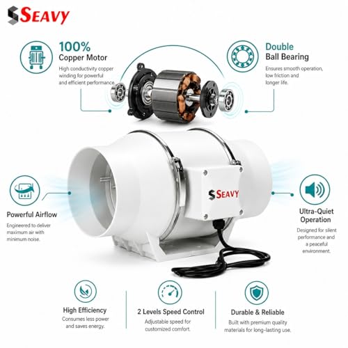 Image of Inline Duct Fan |4 Inch /100mm | Silent Mix Flow Fan | nline Exhaust Fan | Circular Inline Fan |Air Circulation System | White | 2 Speed | 45W Copper Motor | Airflow 310m3 /h | RPM 2600