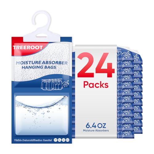 24 Pack Moisture Absorbers for Closet 6.4OZ Hanging Closet Dehumidifier Bags Hanging Humidity Absorber in Wardrobes Kitchens and Bathrooms