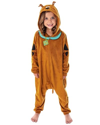 INTIMO Scooby Doo Kids Hooded Character Union Suit Lounge One-Piece Pajama Loungewear Sleepwear For Girls Boys (Medium 8)