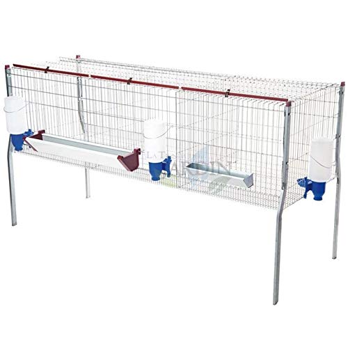 Suinga Jaula para Pollos DE ENGORDE 3 DEPARTAMENTOS 183x71x104 cm. Incluye comederos de Canal para Pollos y Pollitos, y Bebedero de 2 litros, Gris