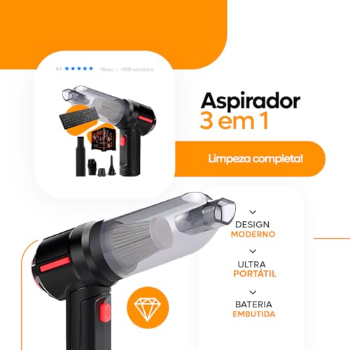 Aspirador de Pó, Soprador 3 em 1 Multifuncional (Aspirador | Soprador | Compressor De Vácuo), Portát