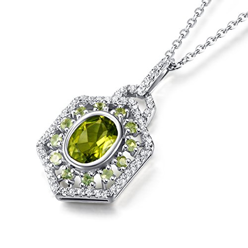 Carleen Sterling Silver 2.15 Carats Genuine Green Peridot Gemstone August Birthstone Locket Pendant Necklace For Women Girls, Chain Length 16+2 Inch #TOP1