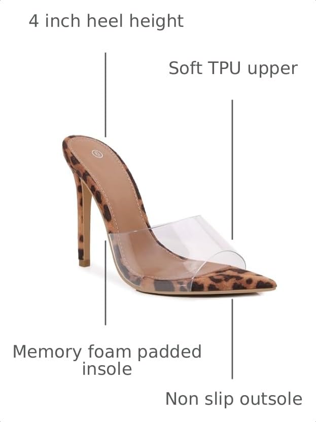 Image of Women Clear Pointed Toe Sandals Stiletto Heels Transparent Strap High Heels Slip on Mules for Women