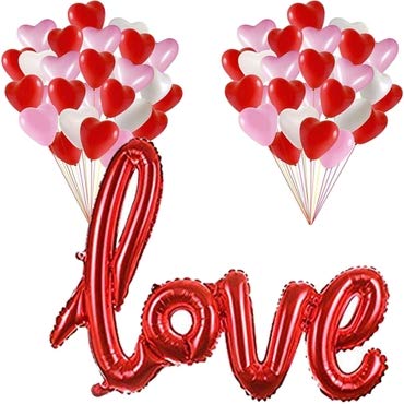 Evisha 1pcs Red Or Rose Gold Love Foil Balloon and 30 pcs Red and Pink ...