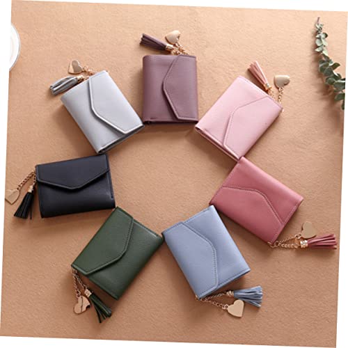 SAFIGLE Women Mini Triple Folded Wallet with Tassel Pendant Deep Grain Purse for Cards and Cash Stylish Wallet for Women and Girls4
