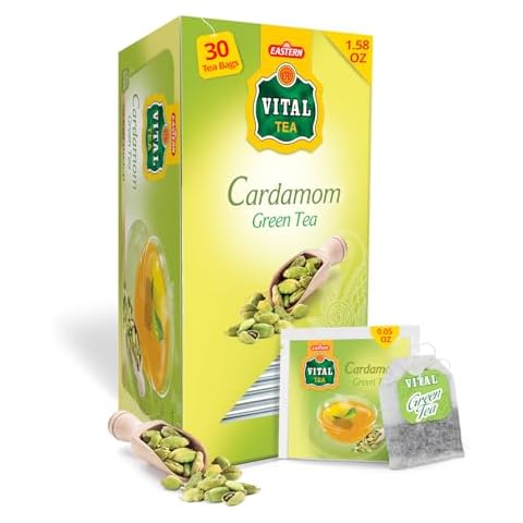 Eastern Vital Tea Green Tea Flavoured with CardamomTea, Count of 30 CardamomTea Bags - Taste of Green Tea and Cradamom Tea, Freshly and Carefully Packed with Original Flavour of Cardamom Green Tea, An Aromatic Green Tea Cover