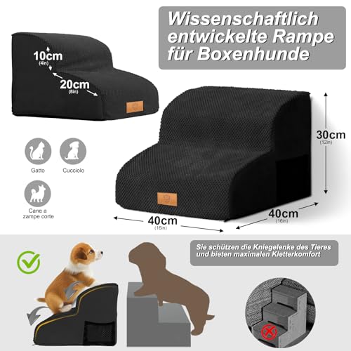 Masthome Hundetreppe 2 Stufen, Haustiertreppe aus Schaumstoff,Katzentreppe für Alte Katzen,Hundetreppe für kleine Hunde,Hunderampe mit Waschbar Plüschbezug für Bett, Couch, Schwarze