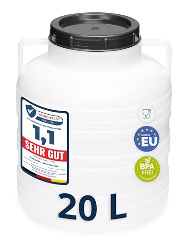 Garronda réservoir d'eau de 20 litres, Baril Alimentaire, fût à Large Ouverture en HDPE et sans BPA, tonneau de Jardin, bac à Aliments pour Animaux, conteneur d'eau, tonneau Universel GD-0078, Blanc