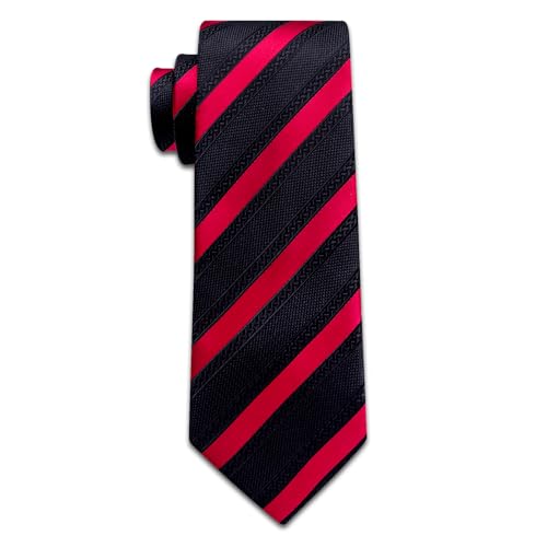 Image of YourTies Striped Ties for Men Classic Woven Silk Necktie with Handkerchief Cufflinks Set Formal Business Party Wedding