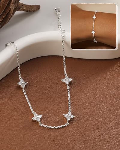 FUNEIA Dainty Silver Gold Bracelets for Women Trendy Non Tarnish 14K Gold Plated Waterproof Diamond Bracelets Cute Stackable Heart Butterfly Clover Cross Evil Eye Charm Bracelet Stack Jewelry Gifts4