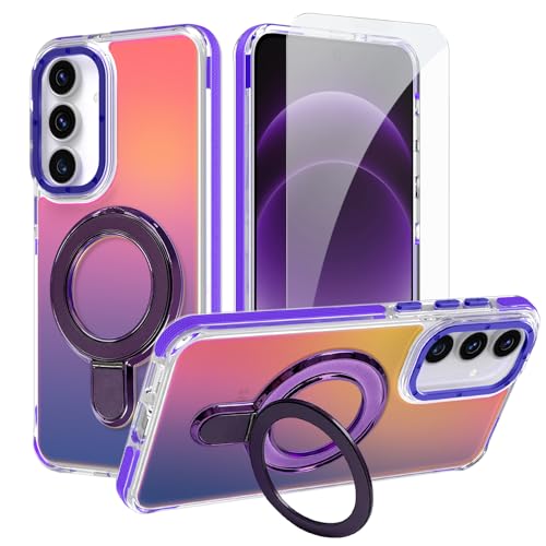 Image of Magnetic for Samsung Galaxy S25 FE 5G Case with Stand [Compatible with Magsafe] [Cute Fluorescent Design] [1 Screen Protector] Slim Translucent Matte Case for Galaxy S25 FE 5G 6.7 inch, Purple
