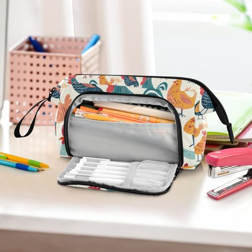 Image of Big Capacity Pencil Case,Colorful Cute Chicken Pen Bag Pouch Holder Stationery Bag School College Office Organizer for Teen Adults Student