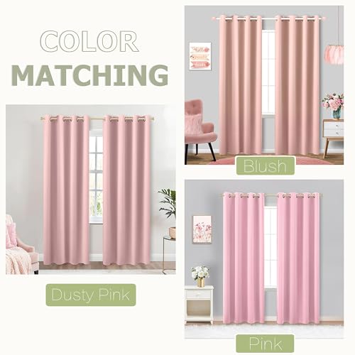 Image of KOUFALL 52x96 Inches Long Dusty Pink Blackout Curtains for Living Room