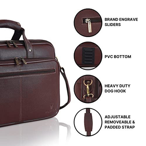 Image of WildHorn Classic Leather 15 inch Laptop Messenger Bag for Men I Office Bags I Travel Bags I Carry Handles with Adjustable Strap I DIMENSION: L- 15.5 inch H-11.5 inch W- 3.5 inch