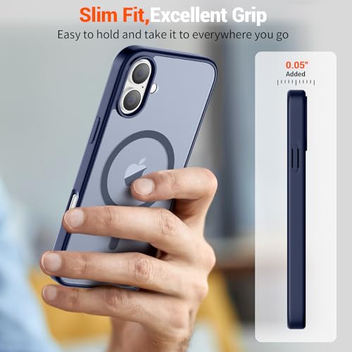 Image of SUPFINE Magnetic for iPhone 16 Plus Case(Compatible with MagSafe) (Military Grade Drop Protection) Slim Translucent Matte Shockproof with Anti-Fingerprint Phone Case,Navy Blue